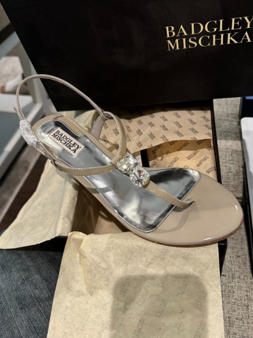 Badgley Mischka Zudora Ash Light Natural Grey Jeweled Wedge Sandals Sizes 7 8 10